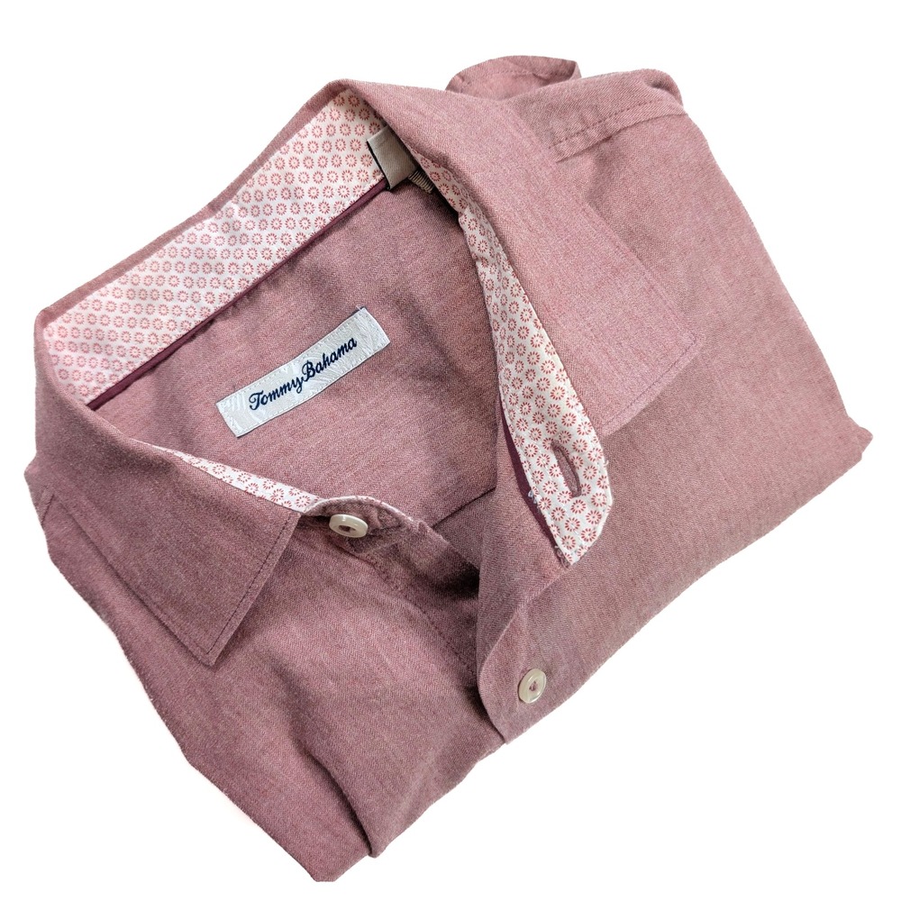 Tommy Bahama Herringbone Red Button Long Sleeve Dress Shirt Men's Size Large - Picture 6 of 6